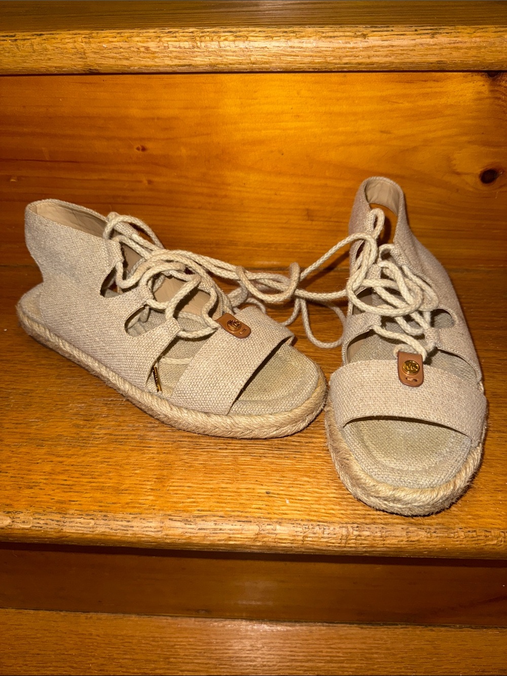 Michael Kors Beige Lace-Up Espadrille Sandals
